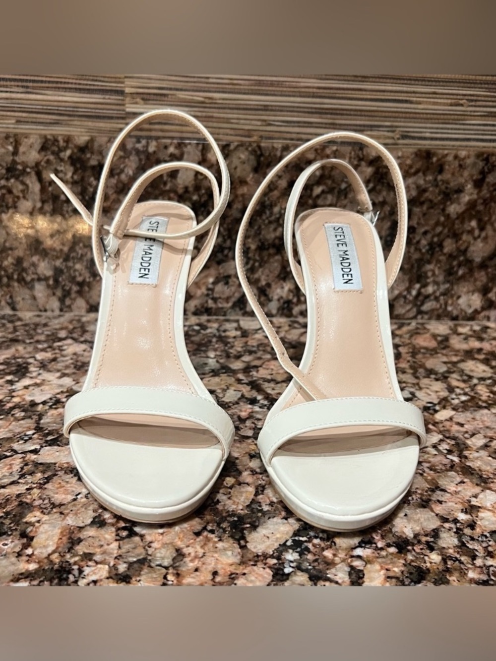 Steve Madden Cream Ankle-Strap Block Heel Sandals